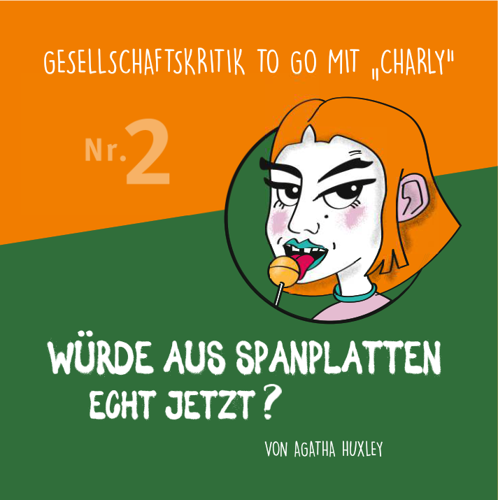 Charlys Kopf mit orangenen Bob ist frech einen Lolli Cover in orange / grün